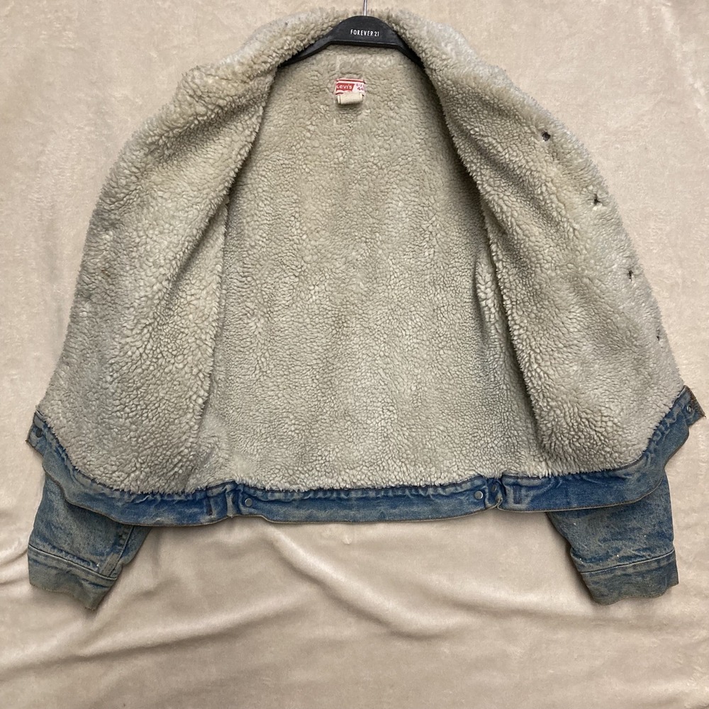 Vintage 80s Levi's Sherpa Lined Denim Jean Trucker Jacket Size L 44 Made In USA - Picture 5 of 6